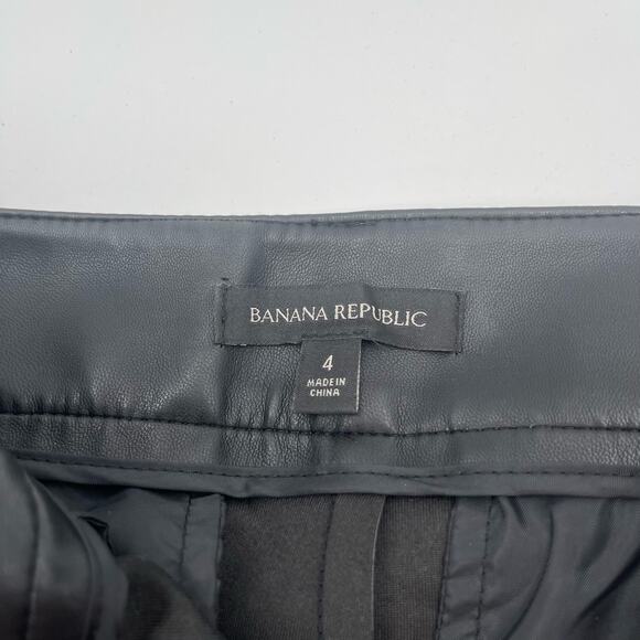 BANANA REPUBLIC Pants Size 4 Faux Leather Black Mob Wife Crop Cropped Pockets - Picture 3 of 10